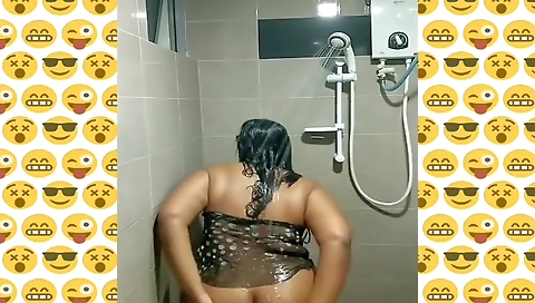 Silk Smita Shower Tease Showing Her Big Chunky Ass And Big Brown Nipples Perking And Horny