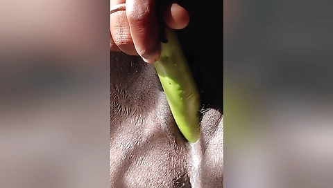 Horney Mallu Girl Masturbating. Solo Satisfying Alone In Bed Room With Brinjal