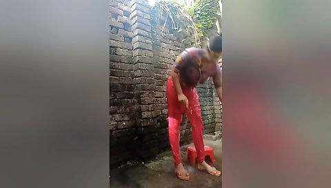 Desi Erotic Sexy Step sisters Shower Scene In Open Bathroom. Lust Girl Akhi Bath Scene And Pissing