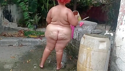 My Whore Stepmother Takes A Shower In The Patio