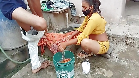 The Indian Stepsister Was Washing Clothes When She Got Wet Pussy Seeing Stepbrothers Fat Dick