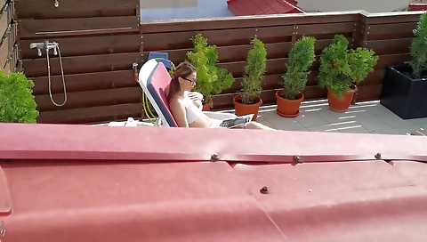 Caught My Stepmom Masturbating And Squirting On Terrace