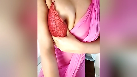 Sexy Bhabhi Teasing In Pink Saree